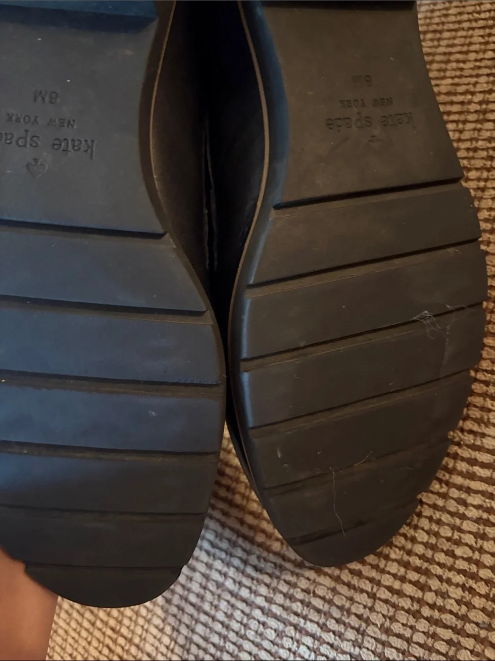 Kate Spade Black Leather Womans Slip-On Loafers with Gold Plate